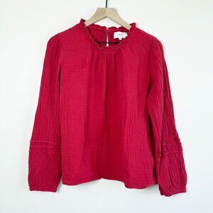 Xirena Berry Red Long Sleeve Cotton Gauze Ruffle Top Size M
